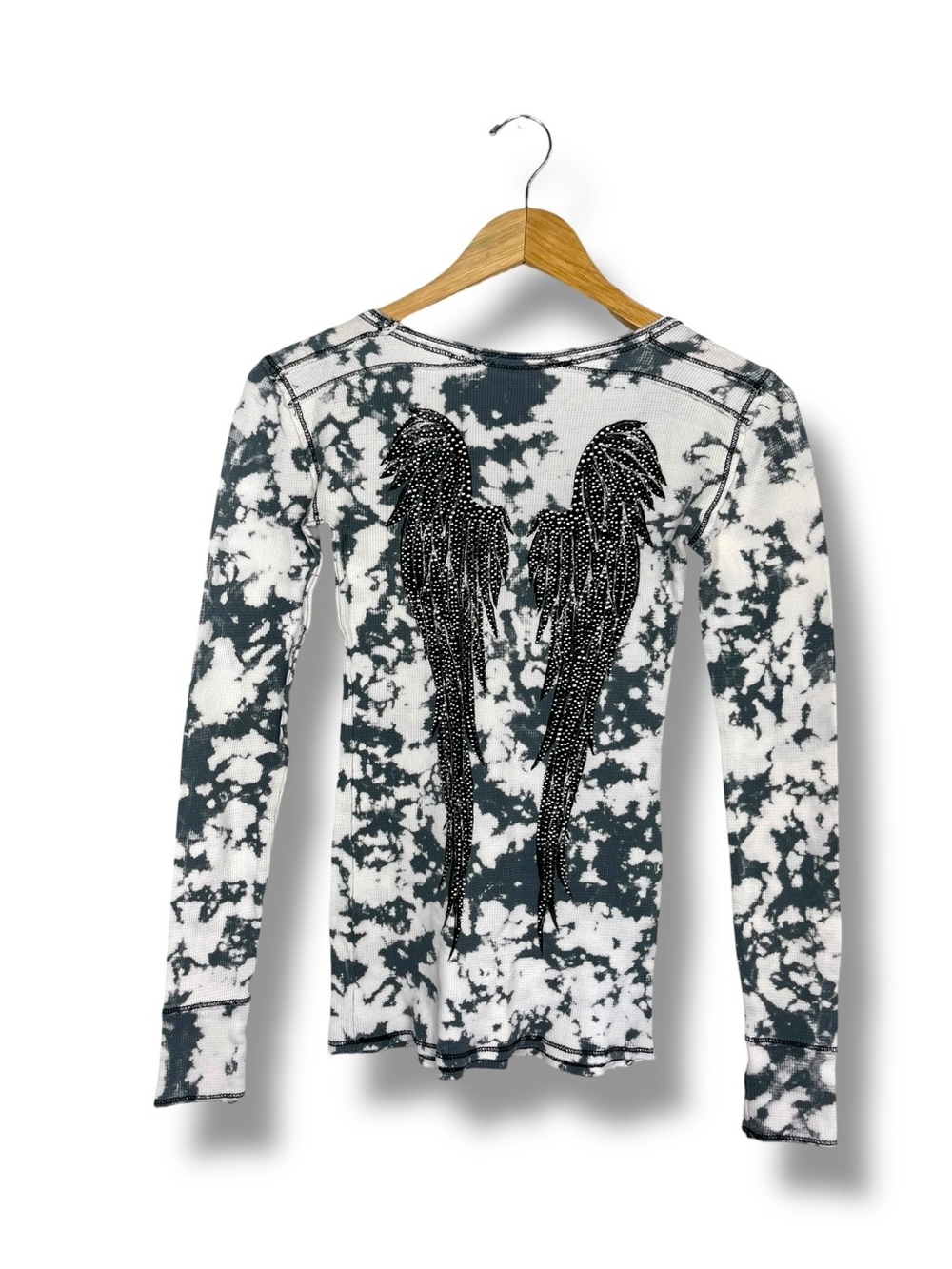 Miss Me Bedazzled Angel Wing Top S Thermal Lava Wash Rhinestone Y2K Grunge Goth